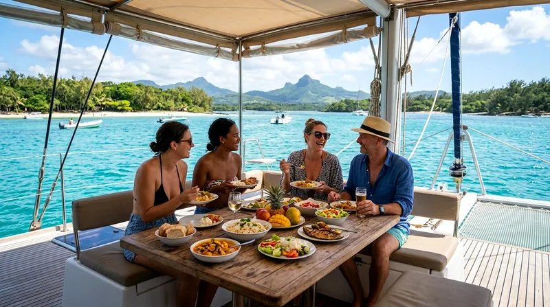 Included lunch and drinks on a Mauritius catamaran tour near Île aux Cerfs