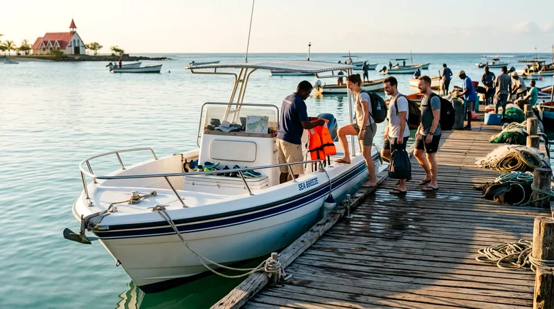 Speedboat moored at Cap Malheureux jetty ready for morning departure